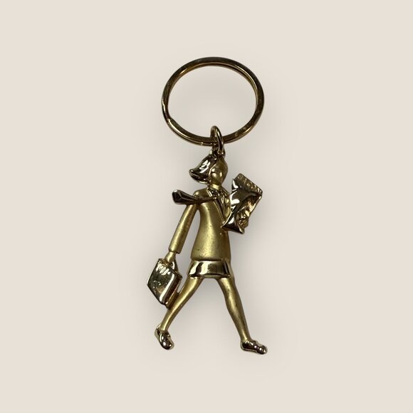 Vintage AJC Bringing Home the Bacon Girl Keychain Keyring Working Woman - Picture 1 of 2